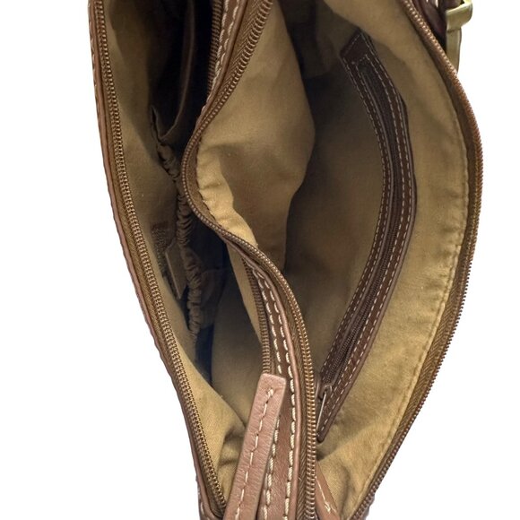 Stone Mountain Purse Leather Brown Shoulder Bag Zipper Close - Picture 7 of 16